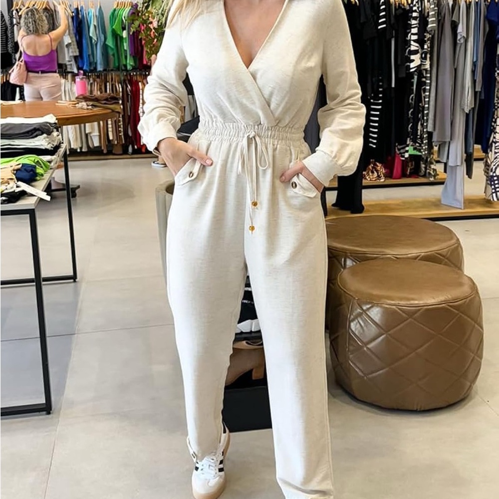 Chic Casual V Neck Lapel Jumpsuit